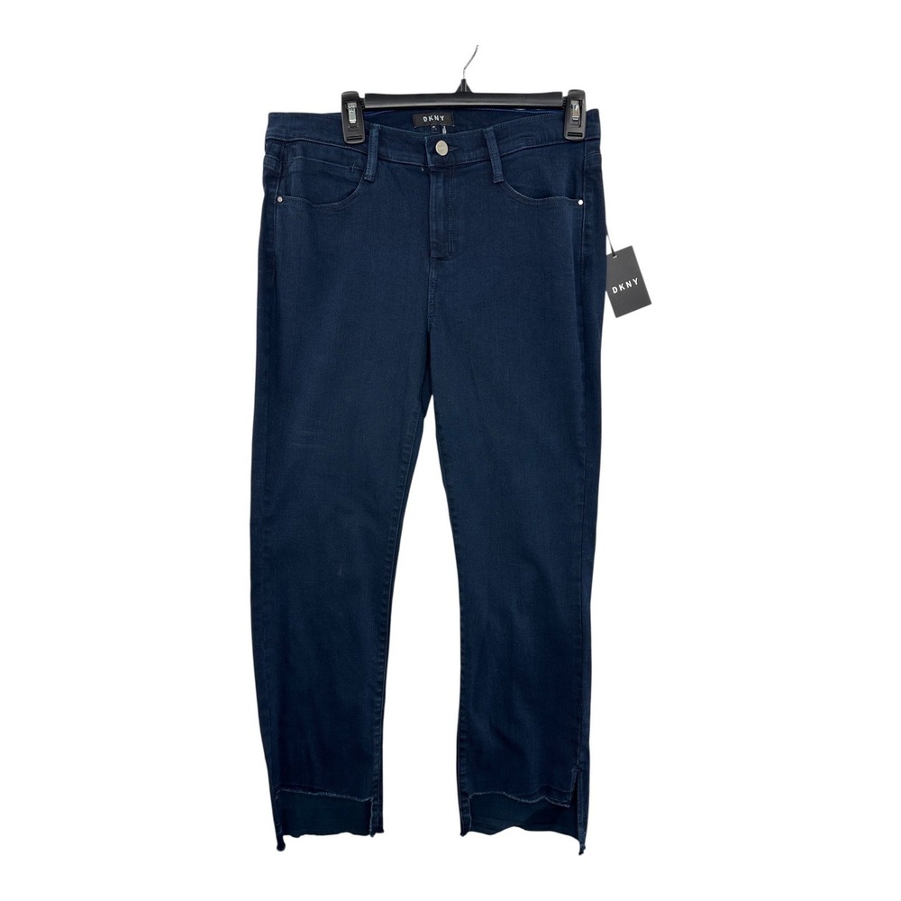 DKNY Foundations Denim Jeans Raw Hem Ankle Crop Dark Wash Women's Size 29
